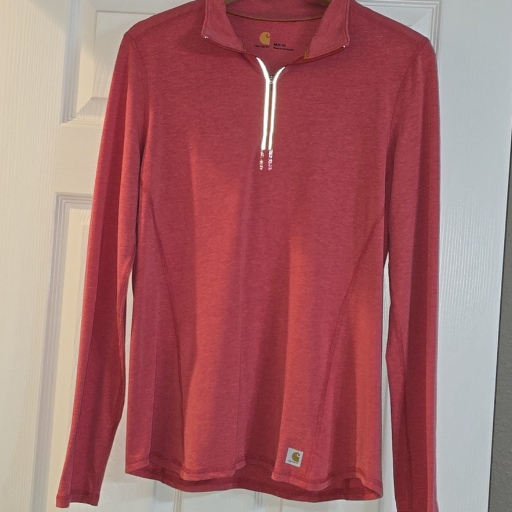 Carhartt Women's Force Long-Sleeve half Zip-Up Shirt size M Red Pink Heather - Picture 2 of 7